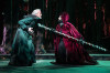 The Witch (Natalie Weiss, right) casts her spell on the Mysterious Man (Larry Yando) in Paramount Theatre’s Into the Woods.