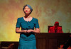 Kayla Franklin plays Mamie Till-Bradley in Collaboraction’s 'Trial in the Delta: The Murder of Emmett Till'. Richard Alan Baiker (right) plays Judge Curtis Swango.