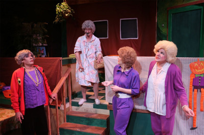 (left to right) David Cerda, Adrian Hadlock, Grant Drager and Ed Jones in Hell in a Handbag Productions’ world premiere of THE GOLDEN GIRLS: Bea Afraid! – The Halloween Edition