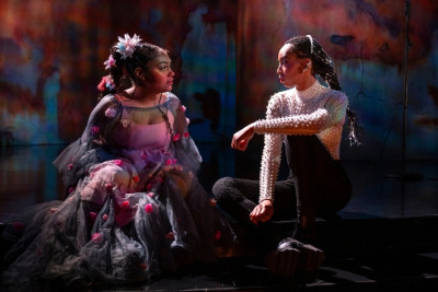 Ariana Burks and Aeriel Williams in "Antigone" at Court Theatre, run extended through March 2, 2024.