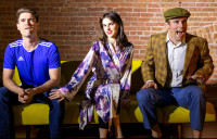 Taylor Adams (left), Sophia Vitello, and Joe Bushell in "TV Land" playing now at The Vault at 607 W. Fulton St in Chicago.