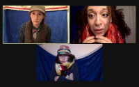 (top l-r) Rebecca Keeshin and Sonia Goldberg with (bottom) Julia Atkin in 'Hershel and the Hannukah Goblins"