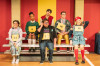 (front, from left) Elizabeth Stenholt plays Olive Ostrovsky, Teddy Gales is William Barfee, Ann Delaney plays Logainne Schwartzandgrubennierein, (back, from left) Shelbi Voss is Marcy Park, Nic Dantes plays Chip Tolentino, and Ben Broughton is Leaf Coneybear in The 25th Annual Putnam County Spelling Bee, part of Paramount Theatre’s BOLD Series. Stephen Schellhardt directs.