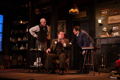 (from left) Kevin McKillip, Joe Foust and Rene Ruelas in First Folio Theatre's 'Sherlock's Last Case' at Mayslake Peabody Estate through November 3rd
