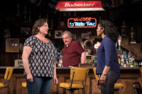 Kirsten Fitzgerald (Tracey), Keith Kupferer (Stan), Tyla Abercrumbie (Cynthia) in the Chicago premiere of Sweat by Lynn Nottage, directed by Ron OJ Parson (March 9 – April 14, 2019). GoodmanTheatre.org/Sweat