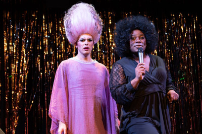 (left to right) Tyler Anthony Smith and Robert Williams in Hell in a Handbag Productions’ world premiere of FRANKENSTREISAND.