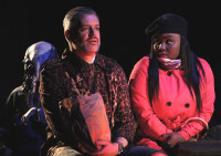 Phoebe Moore, Peter Moore, and Amber Sallis (left to right) in POMONA at Steep Theatre.