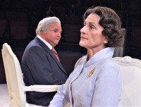 Janet Ulrich Brooks is Queen Elizabeth II and Matt DeCaro is Harold Wilson in The Audience at TimeLine Theatre.