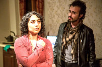 Arti Ishak is Hadeel and Salar Ardebili is Youssif in Guillermo Calderon's Kiss at The Den Theatre.