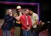 “Die Hard 4 Your Luv” by Kirk Pynchon and Mike Beyer at The Factory Theater features (from left) Chase Wheaton-Werle, Liam Ryan, Jeffrey David Thomas and Matt Chester.