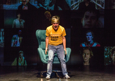 Jaime Cruz in Teatro La Plaza's Hamlet, in which a group of young performers with Down syndrome take the stage in a lively theatrical experience blending Shakespeare's text with personal anecdotes from their lives.