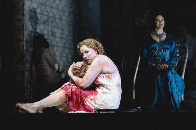Jennifer Holloway as Salome (left) and Tanja Ariane Baumgartner as Herodias in Richard Strauss "Salome at the Lyric Opera of Chicago.