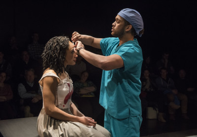 Kayla Carter and Julian Parker in Lydia R. Diamond's Smart People at Writers Theatre