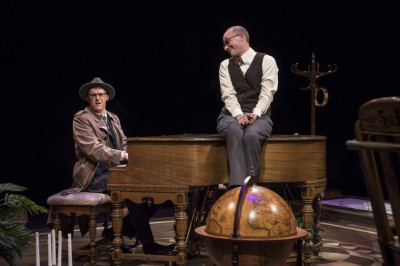 Noel Carey (left, as Marcus) and Jason Grimm (as Suspects”) in the Marriott Theatre production of "Murder for Two. "