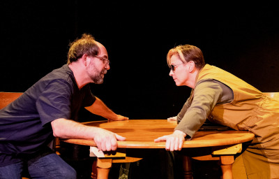 Jeffrey Bivens and Vicki Walden in the world premiere of Moon at the Bottom of the Ocean at the Chicago Dramatists through September 23, 2023.