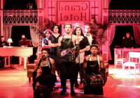 Nick Arceo (l to r), Jeff Pierpoint and Maurice Randle (second row, l to r) Jenny McPherson, Hanah Rose Nardone, Daniel Hurst, Jennifer Ledesma and Darren Patin (back, l to r) Aaron Benham, Elena Spiegel and Parker Guidry in Kokandy Productions’ GRAND HOTEL.