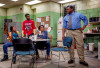 Skeleton Crew at Northlight Theatre, with (from left, standing) Bernard Gilbert (Dez), Kelvin Roston Jr.(Reggie); and (from right, seated) Jacqueline Williams (Faye) and AnJi White (Shanita).