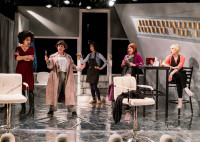 (left to right) Kim Boler, Jennifer Adams, Jennifer Cheung, Kirstin Franklin and Madelyn Loehr in Akvavit Theatre's U.S. premiere of “Bad Girls: The Stylists”