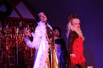 (left to right) Sydney Genco, Brittani Yawn and Harper Leander in Hell in a Handbag Productions’ world premiere of SnowGirls – The Musical.