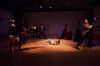 (left to right) Alex Rodriguez, Katie Mazzini, Cooper Forsman, Dana Murphy (center), Thom Pasculli, McCambridge Dowd-Whipple and Nigel Brown in Walkabout Theater Company’s U.S. premiere of "The Brink or Nobody's Ever Kissed Me like That" at Links Hall