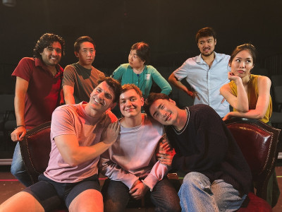 Front: L-R: Mike Newquist, Luke Gerdes, G Hao Lee. Back L-R: Ronnie Derrick Lyall, Oscar Hew, Rainey Song, Cai Yong, Carolyn Hu Bradbury.