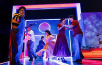 (L - R) Lenin Izquierdo, Kelvin Grullon, Rossmery Almonte, Julissa Calderon, Yohanna Florentino, Arik Vega in The Brief Wondrous Life of Oscar Wao at Goodman Theatre..