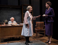 Mike Nussbaum is Albert Einstein, Ann Whitney is Helen Dukas and Katherin Kerberlein plays Margaret Harding in Relativity, at the Northlight Theatre.