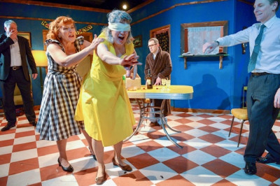 CityLit Theater’s ‘The Birthday Party’ runs through February 26, 2023. From left: Will Casey, Sahara Glasener-Boles, Elaine Carlson, David Fink, and James Sparling.