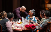 (center, L to R) Ensemble member Glenn Davis and Tamara Tunie with the cast of Steppenwolf Theatre Company’s world premiere of Purpose by Branden Jacobs - Jenkins, directed by Phylicia Rashad, playing now through April 28, 2024