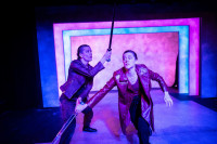 Kayla Marie Klammer (she/her) and Elisabeth Del Toro (she/her) in THE S PARADOX from Babes With Blades Theatre Company, now playing through May 18 at The Factory Theater.