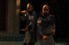 L-R: Mikha'el Amin (Macbeth), Charlie Diaz (Banquo) in Macbeth at Windy City Playhouse.