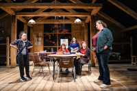 (left to right) Stephanie Shum, Ensemble Members Natalie West and Sadieh Rifai, Glenn Obrero and Ensemble Member Kirsten Fitzgerald in A Red Orchid Theatre’s world premiere of The Targeted.