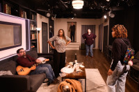 (L to R) Joe Zarrow (Michael), Monique Marshaun (Jane), Carlos Treviño (Paul), Tatiana Pavela (George) and Elonie Quick (Jenna) in Sarah Ruhl’s How to Transcend a Happy Marriage, from Redtwist Theatre, directed by Elizabeth Swanson, now playing through September 21st.