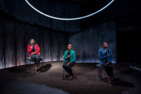Adhana Reid (from left), Shariba Rivers, and Mildred Marie Langford collectively become Sherrilyn Ifill from the NAACP in NOTES FROM THE FIELD.