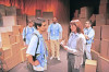(left to right) Peter Leondedis (Wally), Jorge Aguilar (Carlos), Jelani Julyus (Larry), Katherine Schwartz (Donna), Juan Conde Belmares (Jose) in Stage Left Theatre's 'In the Back/On the Floor' at Chicago Dramatists