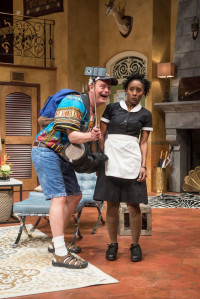 Pictured (L to R) Rainn Wilson (Thomas Irdley/Jimmy Peterson) and ensemble member Celeste M. Cooper (Rosie Guerekoyame) in Steppenwolf’s world premiere production of The Doppelgänger (an international farce) by Matthew-Lee Erlbach, directed by ensemble member Tina Landau.